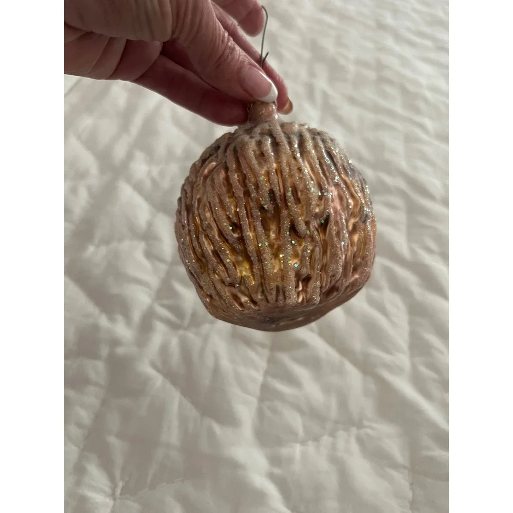 Christopher Radko Lion Glass Christmas Ornament Gold Glitter Mane Animal Head
